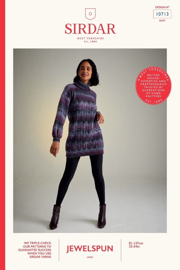 Sirdar Jewelspun Aran Pattern 10713 - Night Blooming Roll Neck