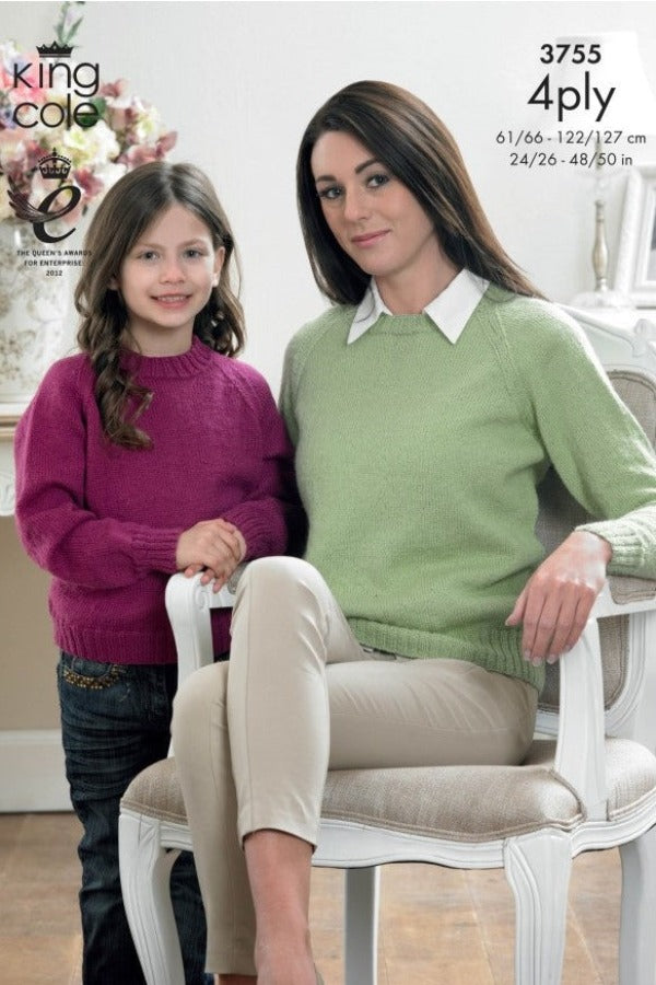 King Cole Merino Blend 4 Ply Pattern 3755 - Sweater & Cardigan