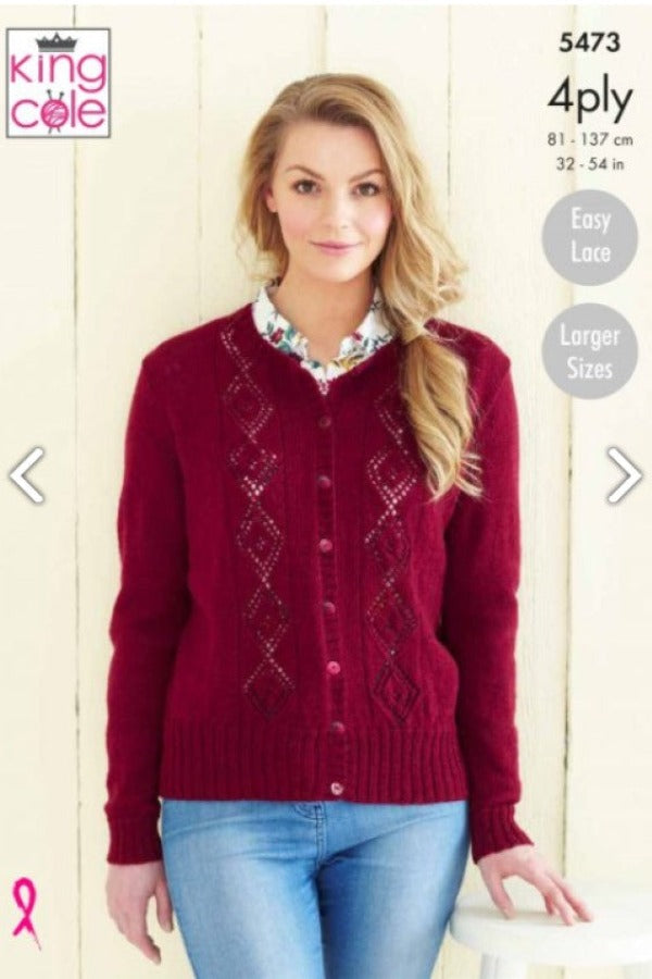 King Cole Merino Blend 4 Ply Pattern 5473 - Sweater & Cardigan