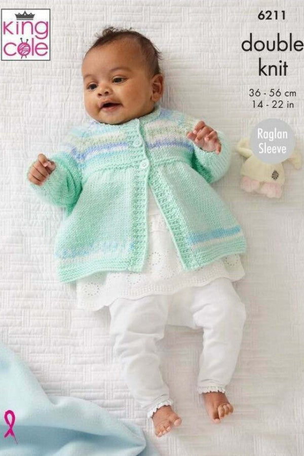 King Cole Cherish & Cherished DK Pattern 6211 - Cardigan, Sweater, Matinee Coat & Hat
