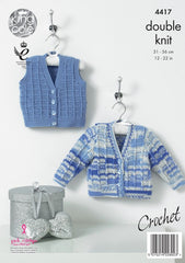 King Cole Cherish & Cherished DK Pattern 4417 - Crochet Cardigan & Waistcoat