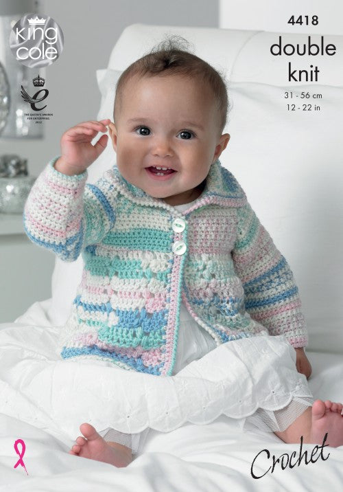 King Cole Cherish & Cherished DK Pattern 4418 - Crochet Coat & Blanket