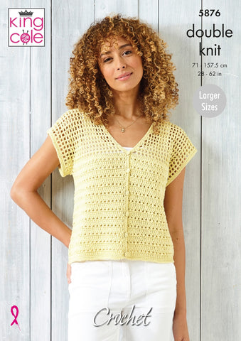 King Cole Finesse Cotton Silk DK pattern - 5876 Crochet Button Up Top and Cardigan