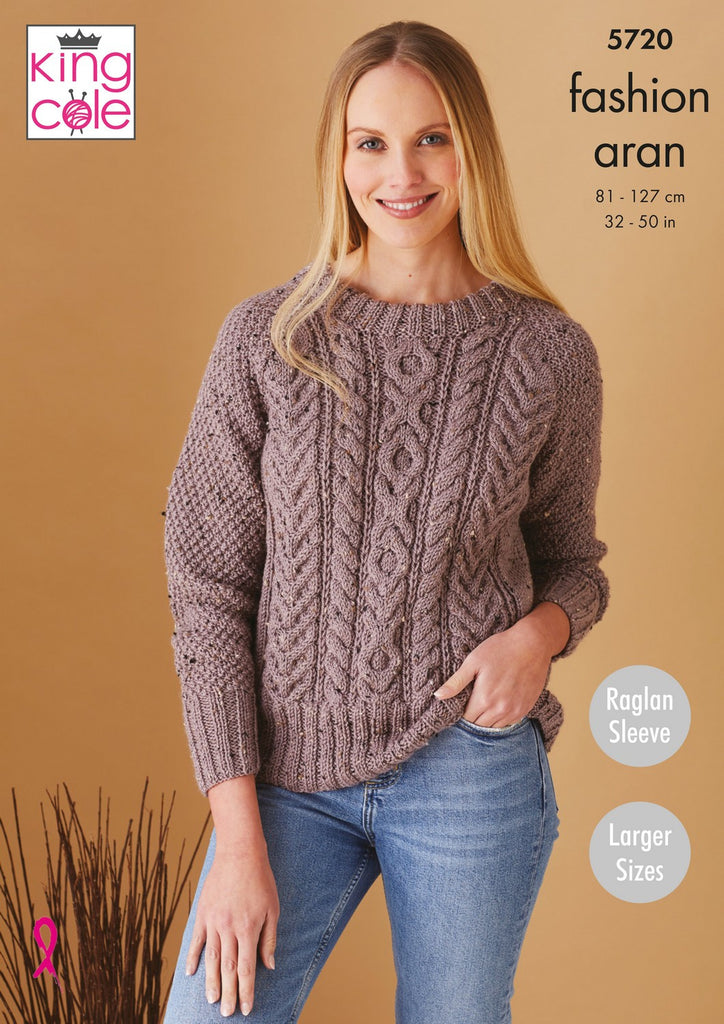 King Cole Fashion Aran Pattern 5720  Sweater & Cardigan