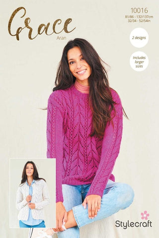 Stylecraft Grace Aran Pattern 10016 - Sweater & Cardigan