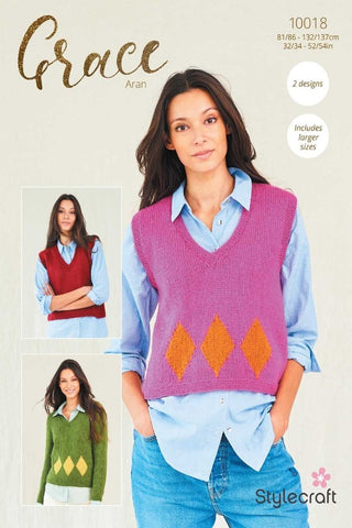 Stylecraft Grace Aran Pattern 10018 - Sweaters & Tank Tops
