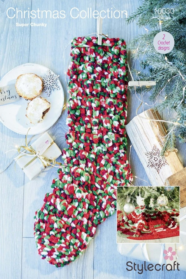 Stylecraft Winter Magic XL & Merry Go Round XL Super Chunky Crochet Pattern 10030 - Xmas Tree Skirt & Stocking