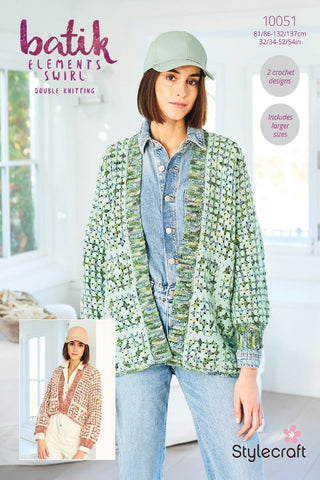 Stylecraft Batik Elements Swirl DK & Life DK Pattern 10051 - Crochet Hexagon Cardigan