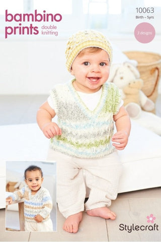 Stylecraft Bambino Prints DK Pattern 10063 - Sweater, Tank Top & Hat