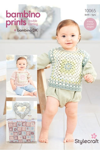 Stylecraft Bambino Prints & Bambino DK Pattern 10065 - Crochet Tops & Blankets