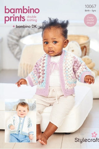 Stylecraft Bambino Prints & Bambino DK Pattern 10067 - Crochet Hexagon Cardigans