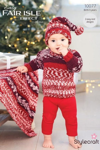 Stylecraft Easy Fair Isle Effect Aran Pattern 10077 - Sweater, Blanket & Hat