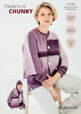Stylecraft Horizon Chunky Pattern 10185 - Cardigan, Hat & Scarf