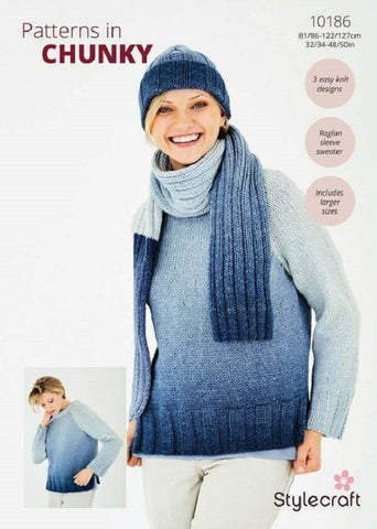 Stylecraft Horizon Chunky Pattern 10186 - Sweater, Hat & Scarf