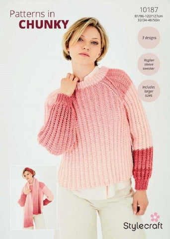 Stylecraft Horizon Chunky Pattern 10187 - Sweater, Headband & Scarf