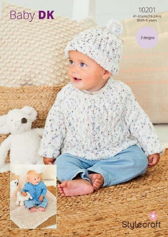 Stylecraft Bambino Dotty DK Pattern 10201 - Sweater, Hat & Blanket