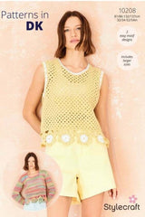 Stylecraft Cotton Twist DK & Colour Burst DK Pattern 10208 - Crochet Flower Motif Top & Sweater