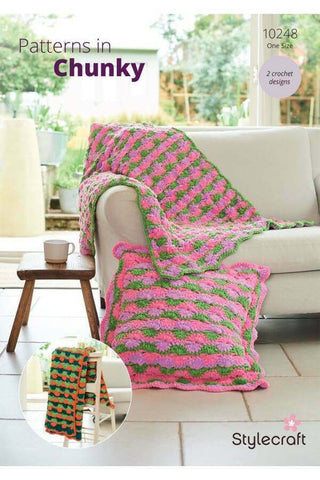 Stylecraft Chenille Chunky Pattern 10248 - Crochet Blankets & Cushion Cover
