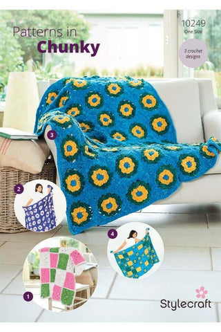 Stylecraft Chenille Chunky Pattern 10249 - Crochet Motif Blankets