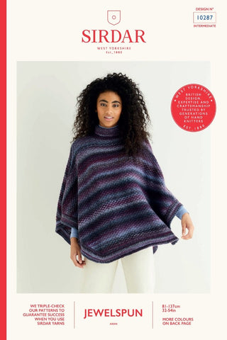 Sirdar Jewelspun Aran Pattern 10287 - Textured Poncho