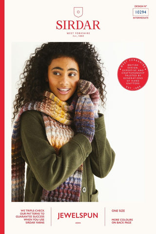 Sirdar Jewelspun Aran Pattern 10294 - Scarf, Hat & Mittens