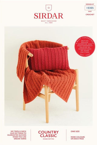 Sirdar Country Classic DK Pattern 10305 - Crochet Blanket & Cushion Cover