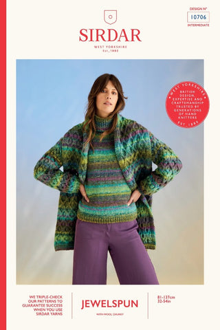 Sirdar Jewelspun with Wool Chunky Pattern 10706 - Kelp Sweater & Scarf
