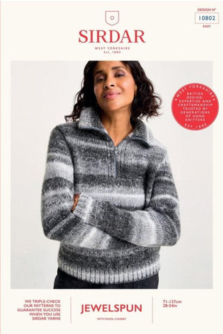 Sirdar Jewelspun with Wool Chunky Pattern 10802 - Quartz Zip Collar Jumper