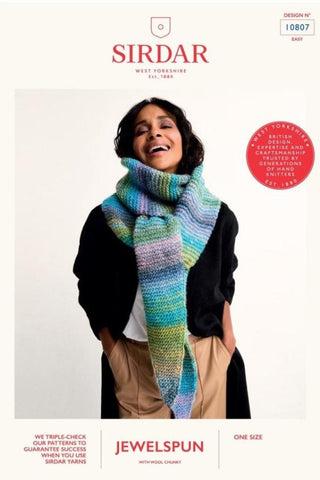 Sirdar Jewelspun with Wool Chunky Pattern 10807 - Strata Tie-Style Scarf