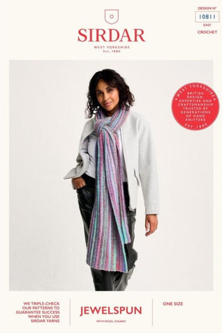 Sirdar Jewelspun with Wool Chunky Pattern 10811 - Rich Seam Crochet Scarf