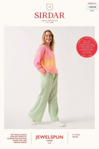 Sirdar Jewelspun Ombre Aran Pattern 10838 - Sleeve Appeal Sweater
