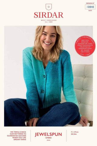 Sirdar Jewelspun Ombre Aran Pattern 10840 - V Nice V neck Cardigan