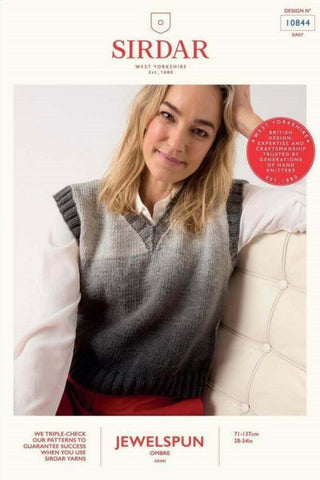 Sirdar Jewelspun Ombre Aran Pattern 10844 - Vest In Show Pullover