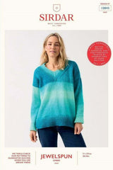 Sirdar Jewelspun Ombre Aran Pattern 10845 - Truly Madly Deep V Sweater