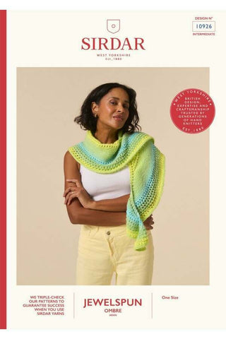 Sirdar Jewelspun Ombre Aran Pattern 10926 - Crescent Glow Shawl