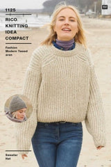 Rico Fashion Modern Tweed Aran Pattern 1125 - Sweater & Hat