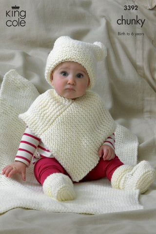 King Cole Comfort Chunky Pattern 3392 - Hat, Poncho, Bootees & Blanket