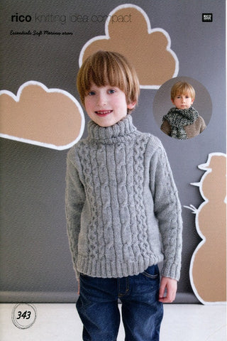 Rico Essentials Soft Merino Aran Pattern 343 - Cable Jumper & Scarves