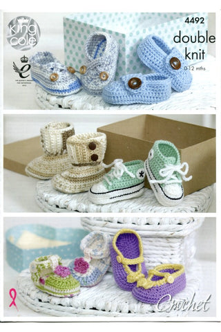 King Cole Cherish & Cherished DK Pattern 4492 - Crochet Baby Shoes