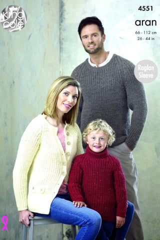 King Cole Fashion Aran Pattern 4551 - Sweaters & Cardigan