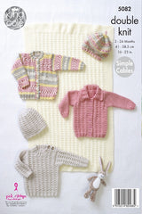 King Cole Cherish & Cherished DK Pattern 5082 - Blanket, Sweater, Cardigans & Hat