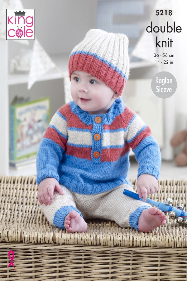 King Cole Cherished Baby DK Pattern 5218 - Sweaters, Pants & Hat