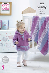 King Cole Yummy & Chunky Pattern 5328 - Cardigan, Hooded Over Top & Blanket