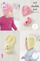 King Cole Comfort DK Pattern 5419 - Babies Hat & Bootee Sets