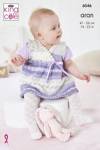 King Cole Cosy Love Aran Pattern 6046 - Pinafore Dress, Cardigan, Hat & Slipper Socks