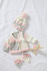 King Cole Cosy Love Aran Pattern 6046 - Pinafore Dress, Cardigan, Hat & Slipper Socks