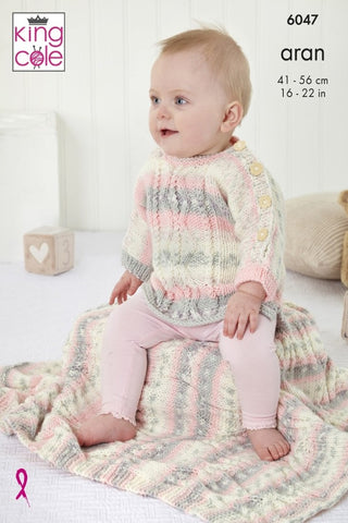 King Cole Cosy Love Aran Pattern 6047 - Top, Sweater, Hat & Blanket