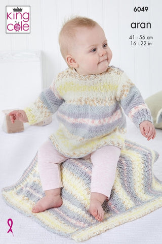 King Cole Cosy Love Aran Pattern 6049 - Dress, Jacket, Hat & Blanket