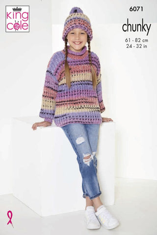 King Cole Safari Chunky Pattern 6071 - Sweater, Cardigan & Hat