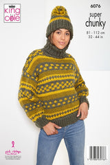 King Cole Big Value Super Chunky Pattern 6076 - Cardigan, Sweater & Hat